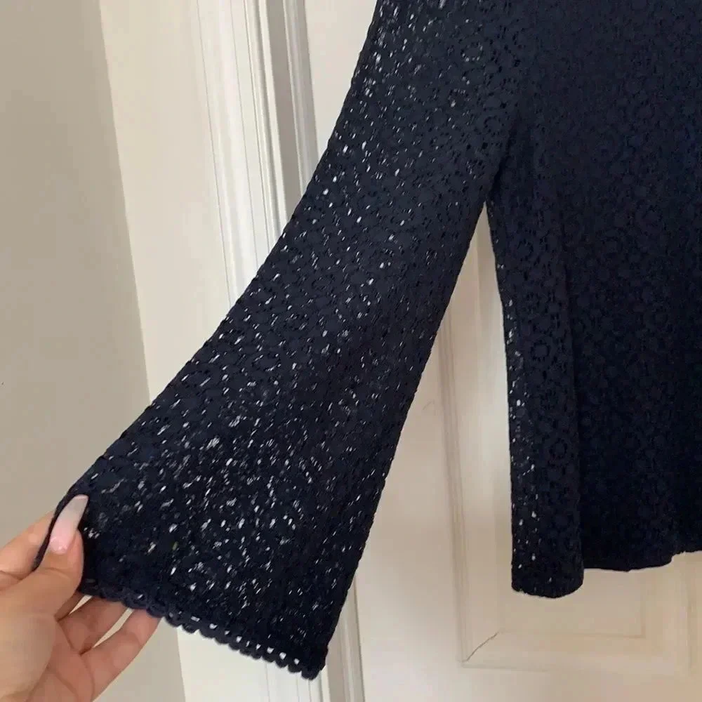 Banana Republic Navy Blue Eyelet Lace Blouse Top Size S